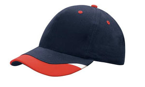 6 Panel BHC Cap with Peak Indent & Print - Custom Embroidered - HP_4125 - Navy with Red and White