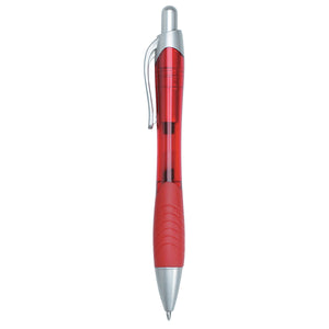 Rio Ballpoint Pen With Contoured Rubber Grip - Translucent Red