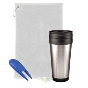 Golf Gift Set - Stainless Steel Tumbler - White Towel And Royal Divot Tool