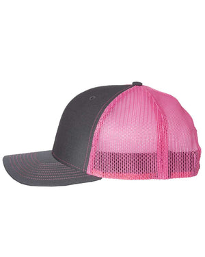 Richardson 112 Adjustable Snapback Trucker Cap - Charcoal With Neon Pink