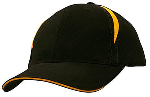 6 Panel BHC Cap with Crown Inserts-Sandwich - Custom Embroidered - HP_4092 - Black with Gold