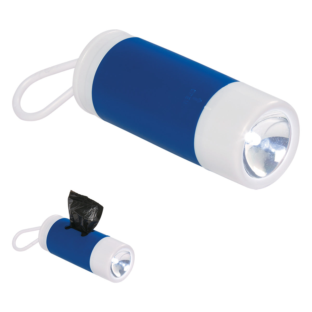 Dog Bag Dispenser With Flashlight - White With Blue