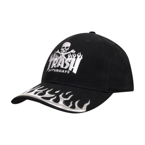 6 Panel BHC Cap Liquid Metal Flames On Peak - Custom Embroidered - HP_4081 - Black