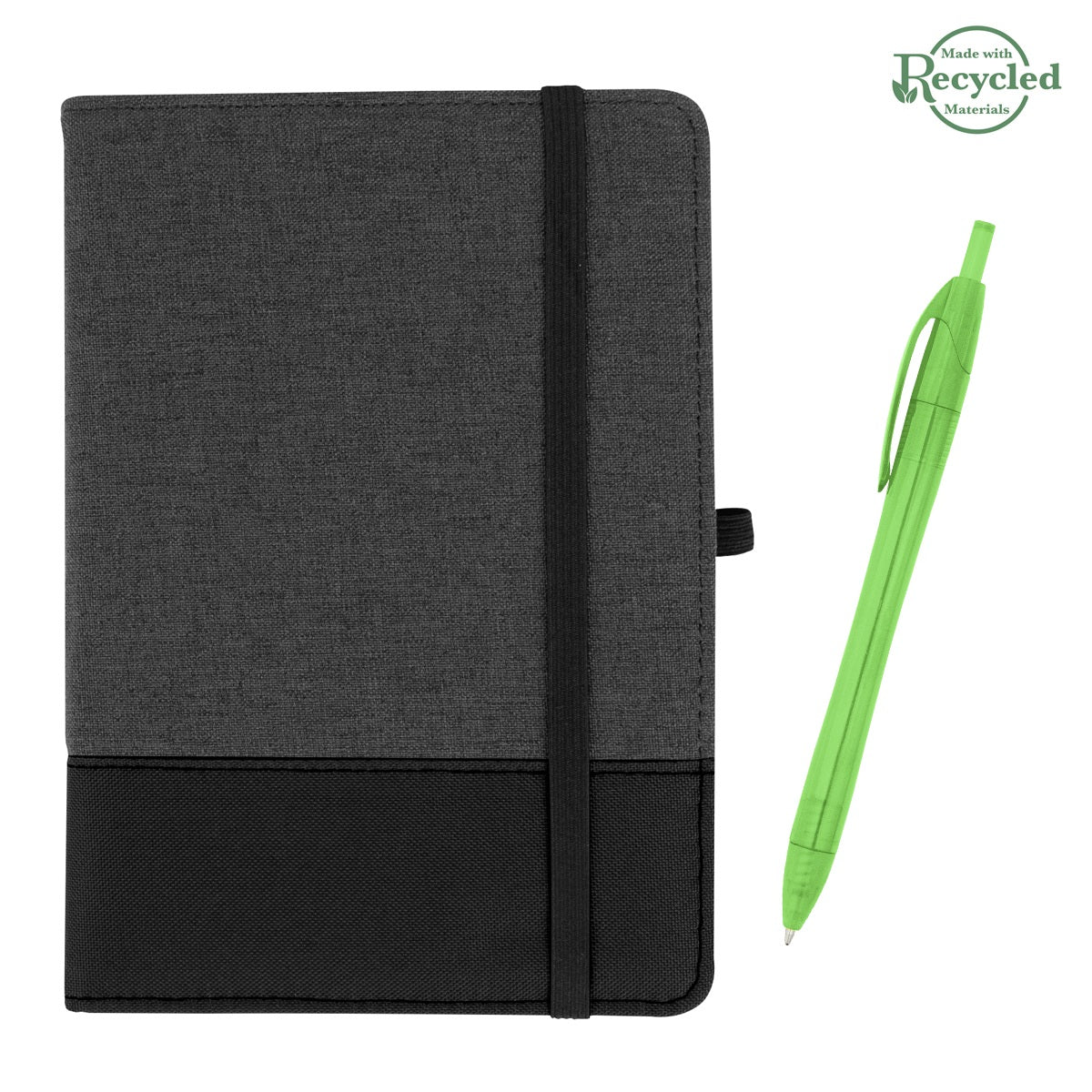 rPET Journal With Pen - Charcoal With Black/Translucent Green
