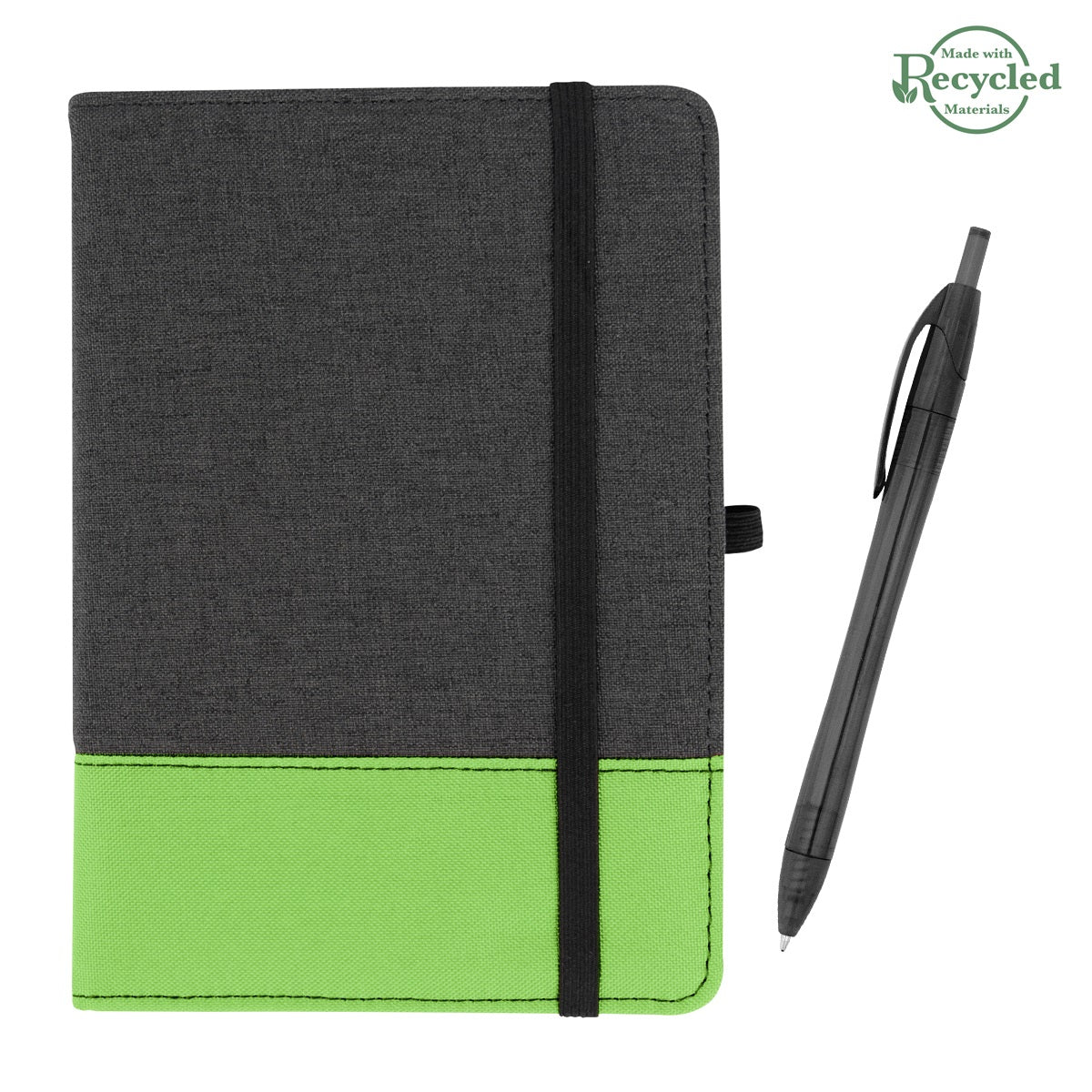 rPET Journal With Pen - Charcoal/Lime/Translucent Black