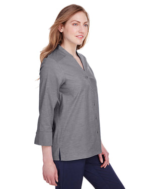 Devon & Jones Ladies' Crown Collection® Stretch Pinpoint Chambray Three-Quarter Sleeve Blouse