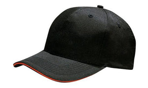 6 Panel Cap Breathable P-Twill with Sandwich - Custom Embroidered - Black With Orange