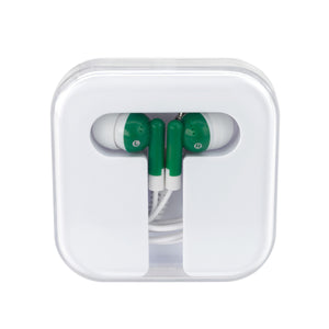 Ear Buds In Compact Case - Green With White