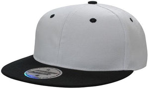 6 Panel Two Tone Flat Peak Cap - Custom Embroidered - HP_4106 - White with Black