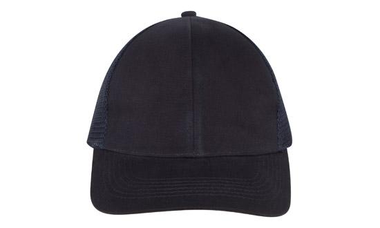 6 Panel Brush Cotton Cap with Mesh Back - Custom Embroidered - HP_4181 - Navy