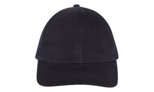 6 Panel Brush Cotton Cap with Mesh Back - Custom Embroidered - HP_4181 - Navy