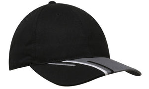 6 Panel Brushed Cotton Cap 3 Colour Peak - Custom Embroidered - HP_4178 - Black with White and Charcoal