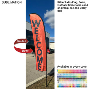 10' Small Feather Flag Kit, Full Color Graphics, Outdoor Spike base and Bag Included. - White