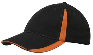 6 Panel BHC Cap with Inserts On Peak & Crown - Custom Embroidered - HP_4014 - Black with Orange