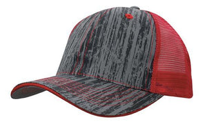 6 Panel Woodprint Poly Twill Tone Mesh Cap - Custom Embroidered - Red/charcoal