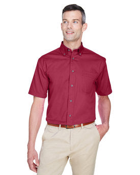 Harriton Men's Easy Blend™ Short-Sleeve Twill Shirt with Stain-Release