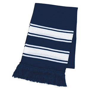 Two-Tone Knit Scarf With Fringe - Navy Blue