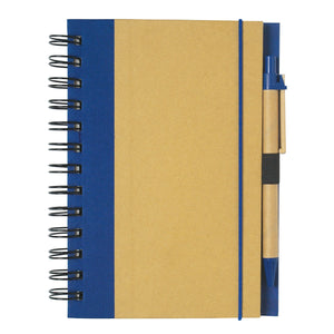 Eco-Friendly 5" X 7" Spiral Notebook & Pen - Natural With Blue