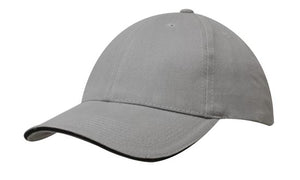 6 Panel Brush Heavy Cotton Sandwich Peak Cap - Custom Embroidered - HP_4210 - Gray with Black