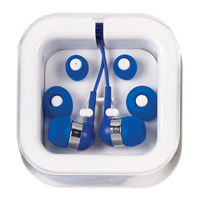 Ear Buds With Microphone - White With Blue