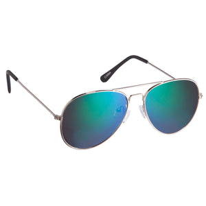 Color Mirrored Aviator Sunglasses - Silver With Green