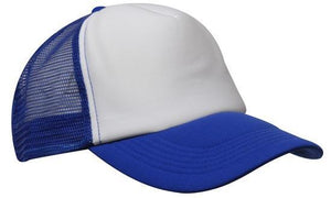 Mesh Back Baseball Cap - Custom Embroidered - White with Royal