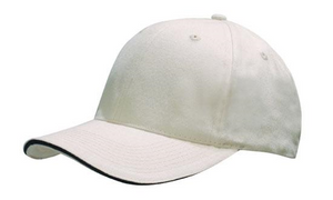 6 Panel Brush Heavy Cotton Sandwich Peak Cap - Custom Embroidered - HP4210 (Natural with Navy)