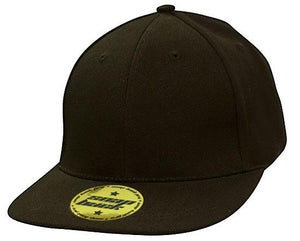 6 Panel American Twill Flat Peak Cap - Custom Embroidered - Black