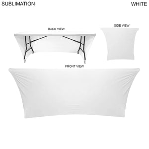 6’ Sublimated Table Cloth, Stretch Curved Fit, 3 Sided, Open Back