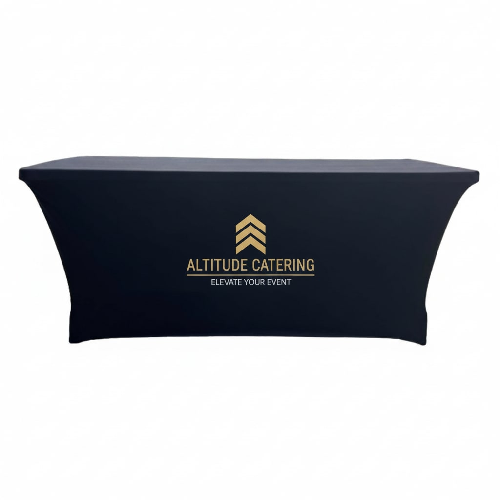 6’ Sublimated Table Cloth, Stretch Curved Fit, 3 Sided, Open Back - Various