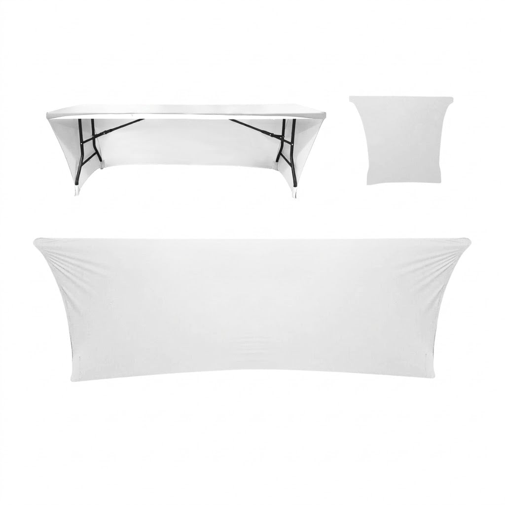 Sublimated Stretch Curved Fit Table Throw for 8ft table, 3 sided, Open Back