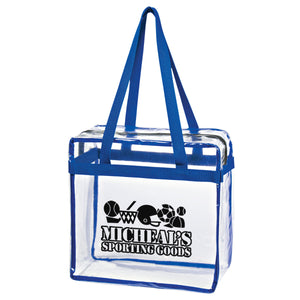 Clear Tote Bag With Zipper - Clear With Royal