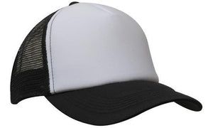 Mesh Back Baseball Cap - Custom Embroidered - White with Black