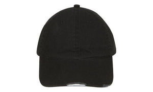 6 Panel Chino Cap with Distressed Peak - Custom Embroidered - HP_4068 - Black with White