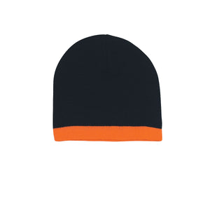 Knit Beanie With Stripe - Black With Orange