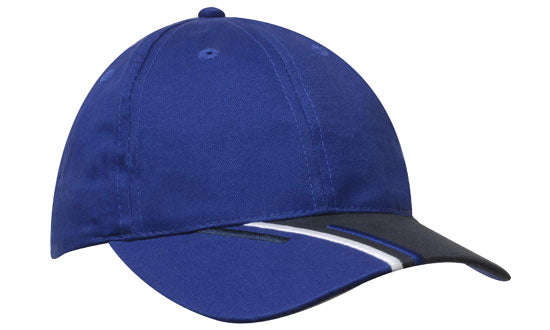Royal/White/Navy 6 Panel Brushed Cotton Cap 3 Colour Peak