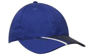 Royal/White/Navy 6 Panel Brushed Cotton Cap 3 Colour Peak