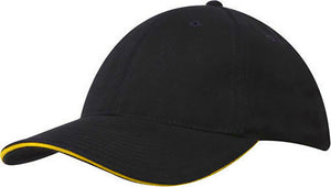 Mediumweight Sandwich Trim Cap - Custom Embroidered - Black With Gold