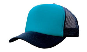 Mesh Back Baseball Cap - Custom Embroidered - Cyan with Navy