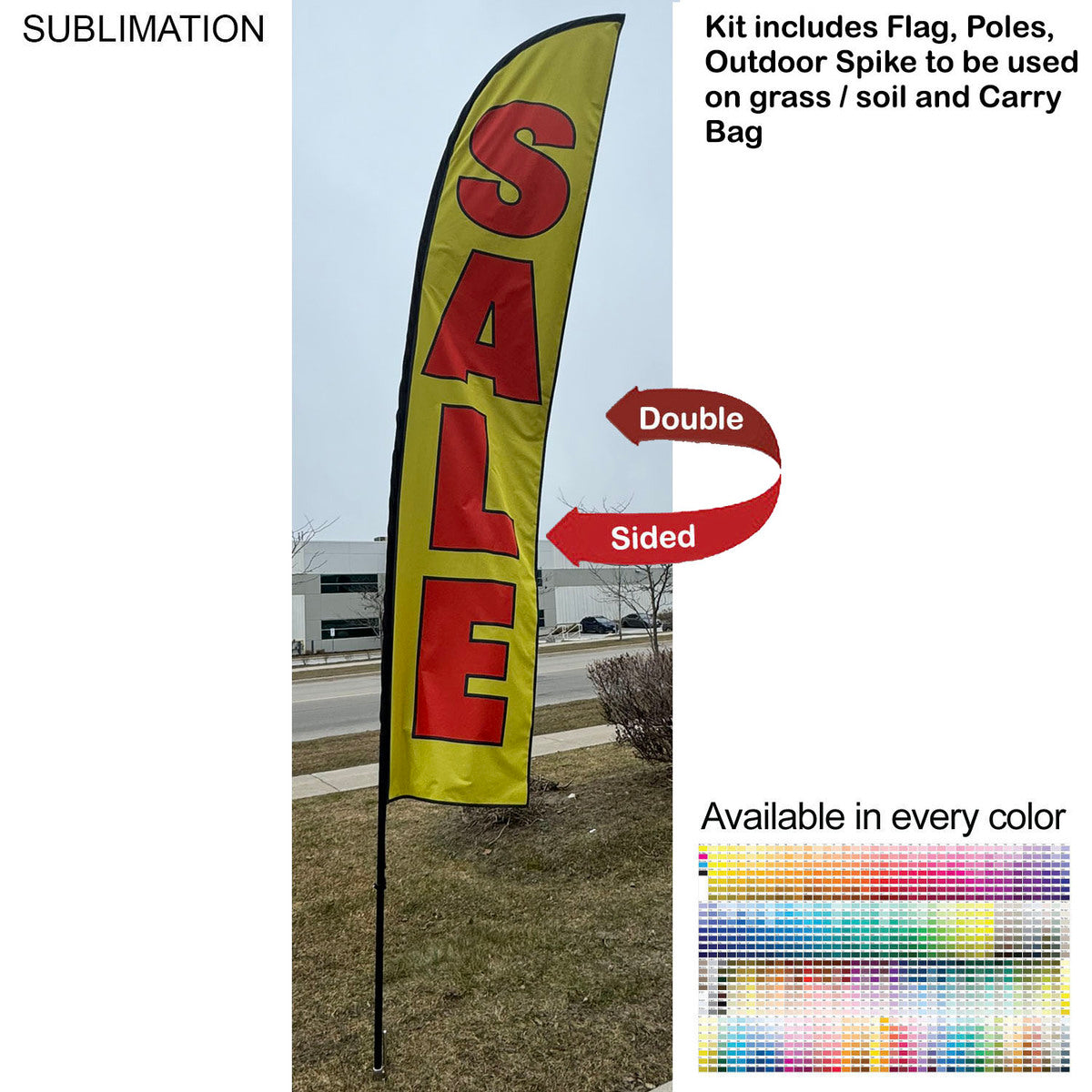 15' Large Feather Flag Kit, Full Color Graphics, Outdoor Spike base and Bag Included - White