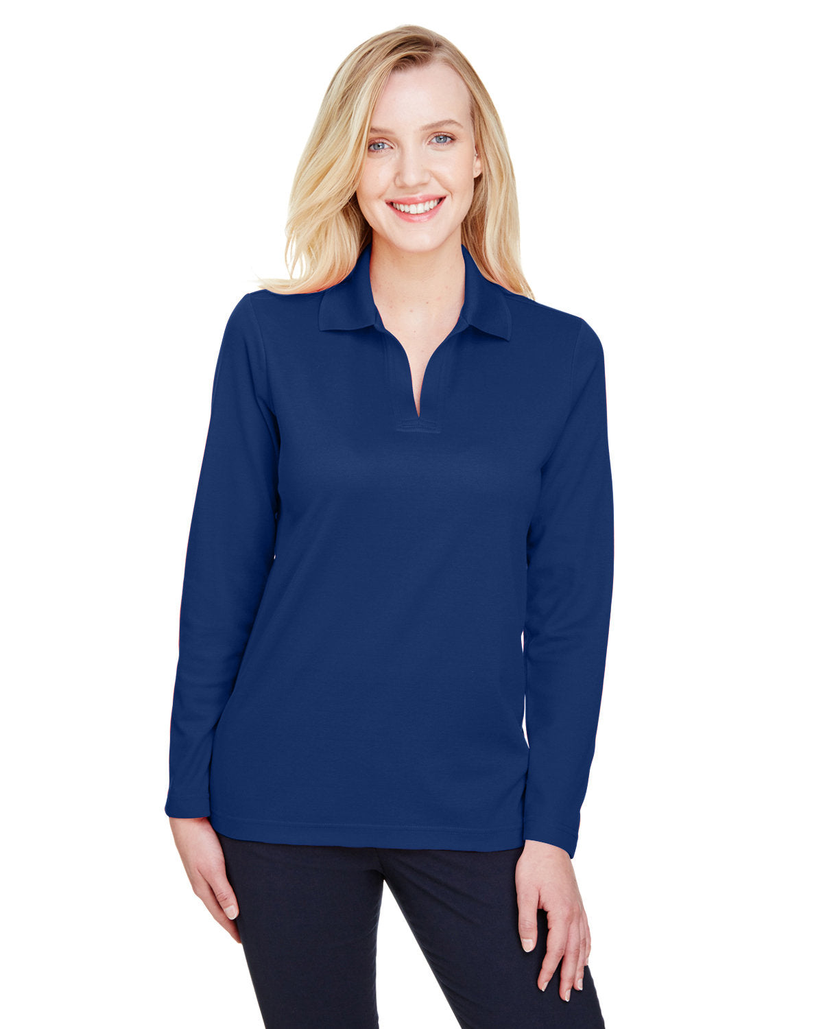Devon & Jones CrownLux Performance® Ladies' Plaited Long Sleeve Polo - True Royal