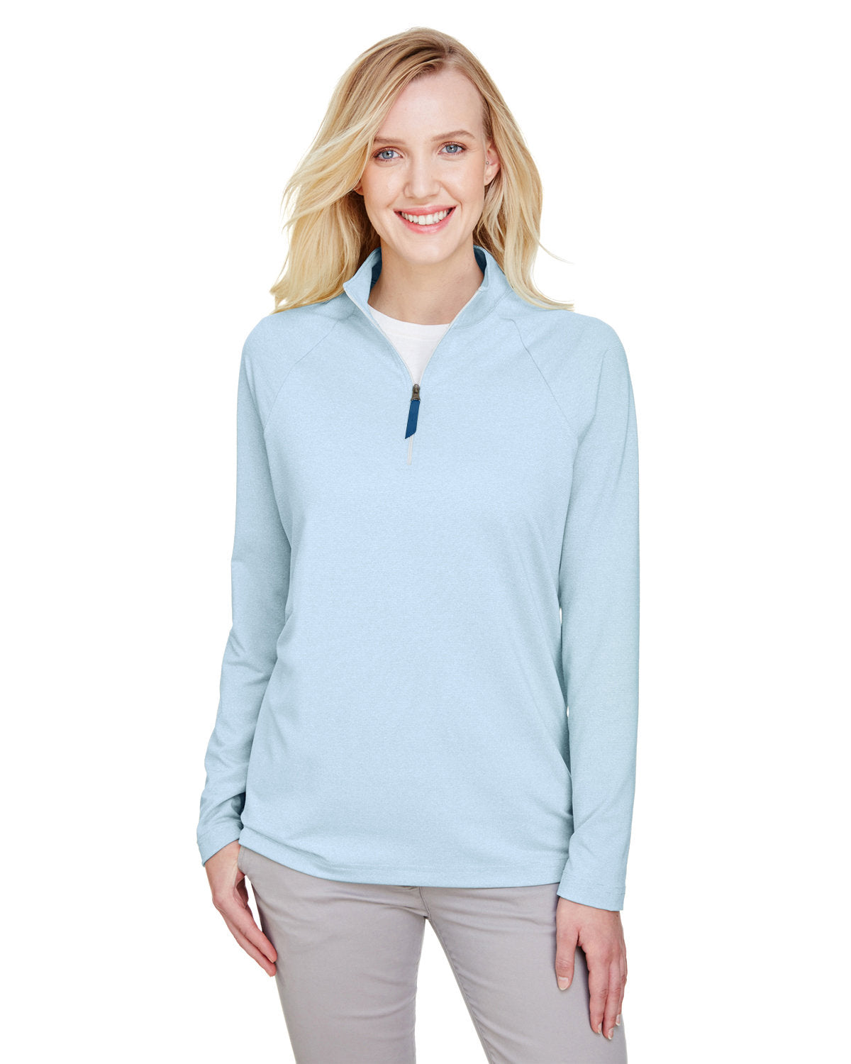 Devon & Jones CrownLux Performance® Ladies' Clubhouse Micro-Stripe Quarter-Zip - Ocean Blue