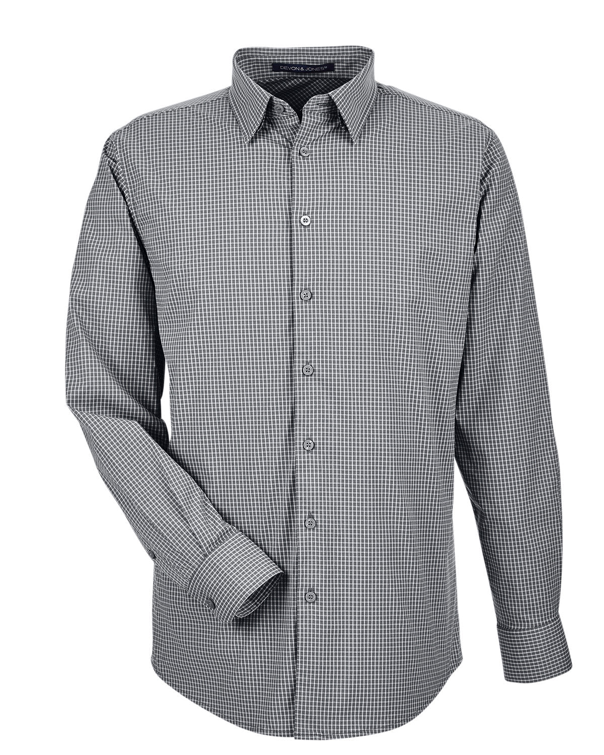 Devon & Jones CrownLux Performance® Men's Tonal Mini Check Woven Shirt - Graphite