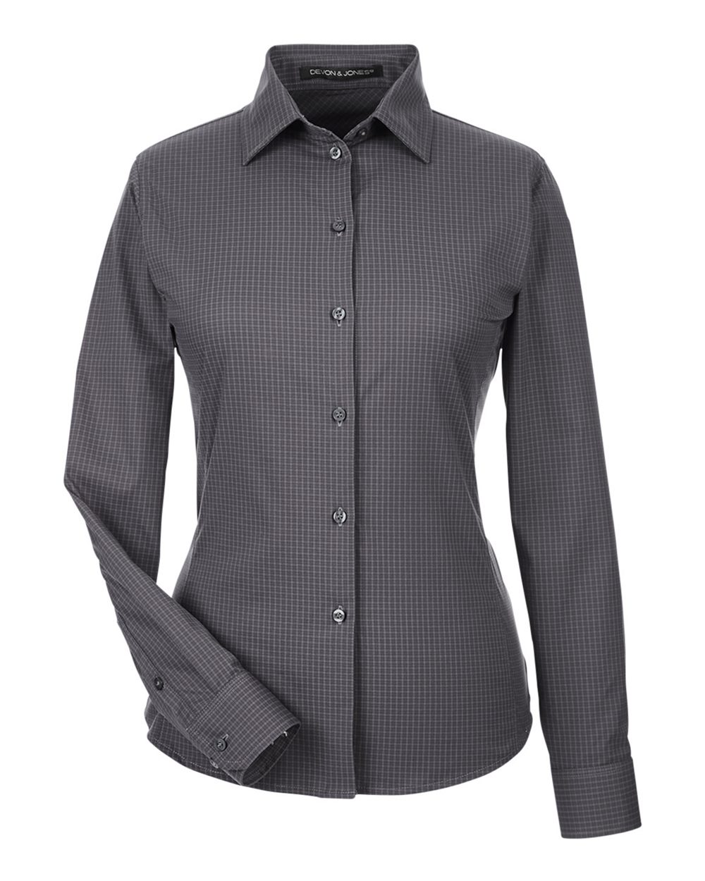 Devon & Jones CrownLux Performance® Ladies' Tonal Mini Check Woven Shirt - Carbon