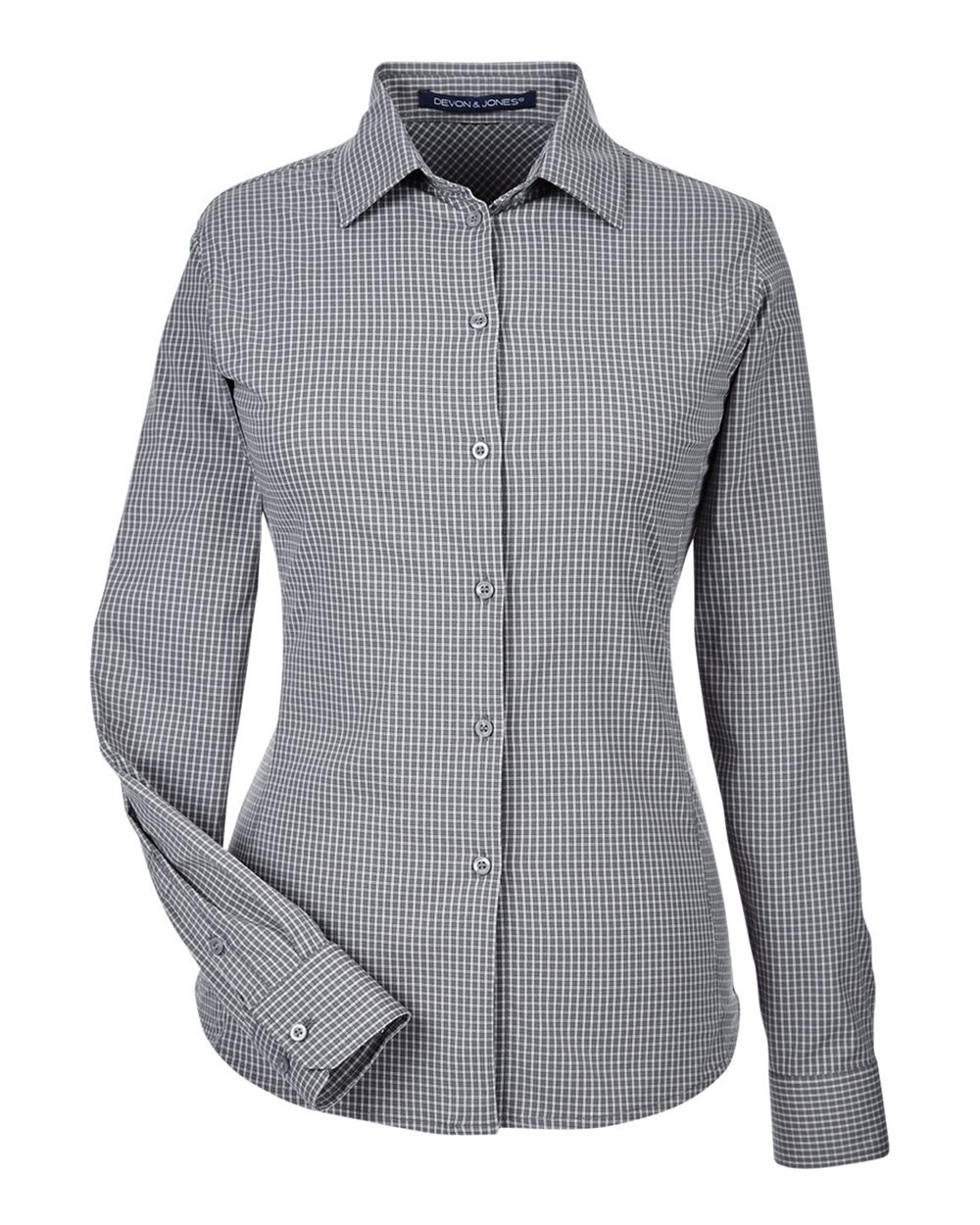 Devon & Jones CrownLux Performance® Ladies' Tonal Mini Check Woven Shirt - Graphite