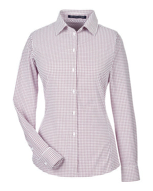 Devon & Jones CrownLux Performance® Ladies' Micro Windowpane Woven Shirt - Burgundy/ White