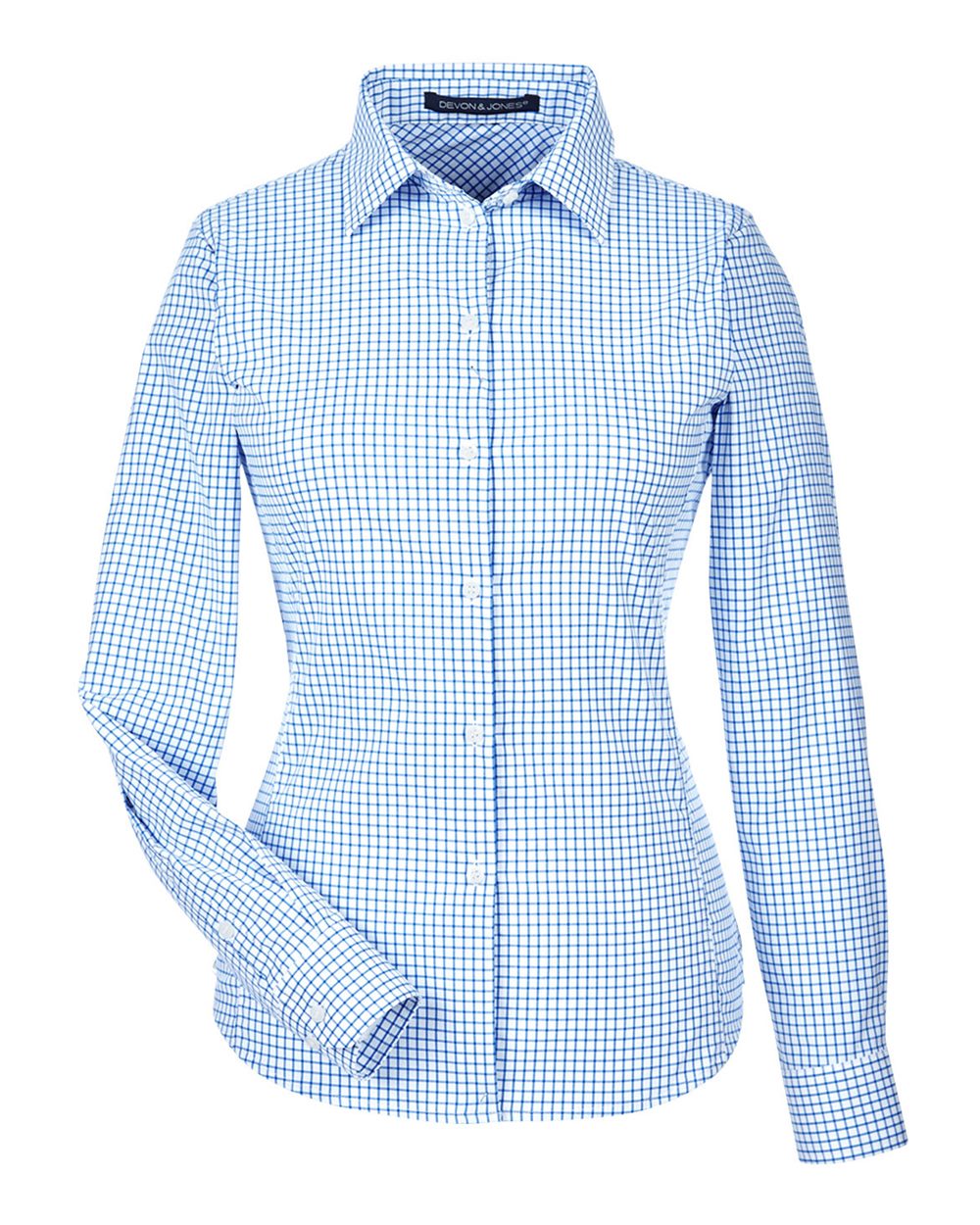 Devon & Jones CrownLux Performance® Ladies' Micro Windowpane Woven Shirt - French Blue/ White