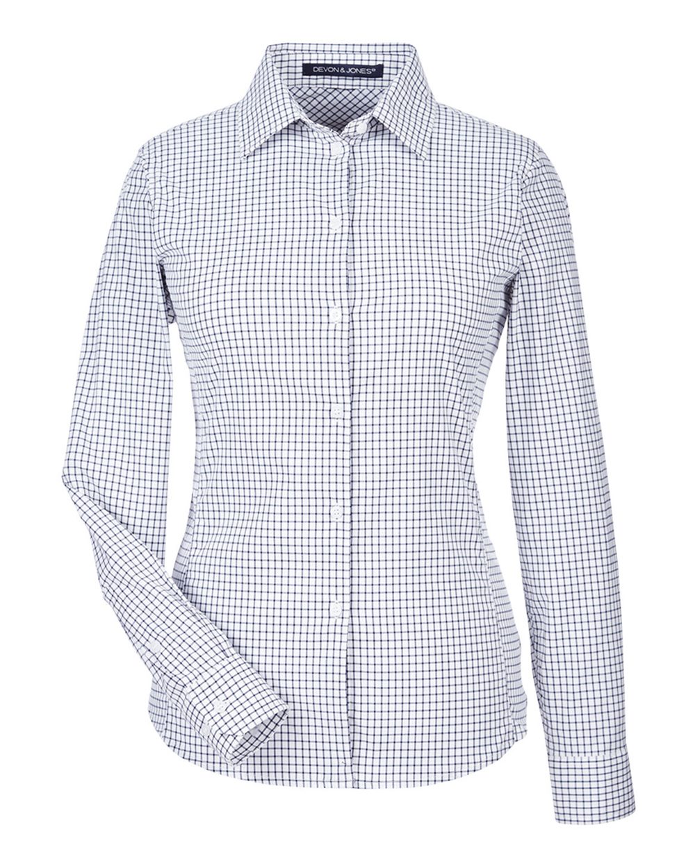 Devon & Jones CrownLux Performance® Ladies' Micro Windowpane Woven Shirt - Navy/ White