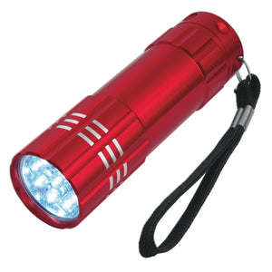 Aluminum Led Flashlight With Strap - Red