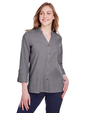 Devon & Jones Ladies' Crown Collection® Stretch Pinpoint Chambray Three-Quarter Sleeve Blouse